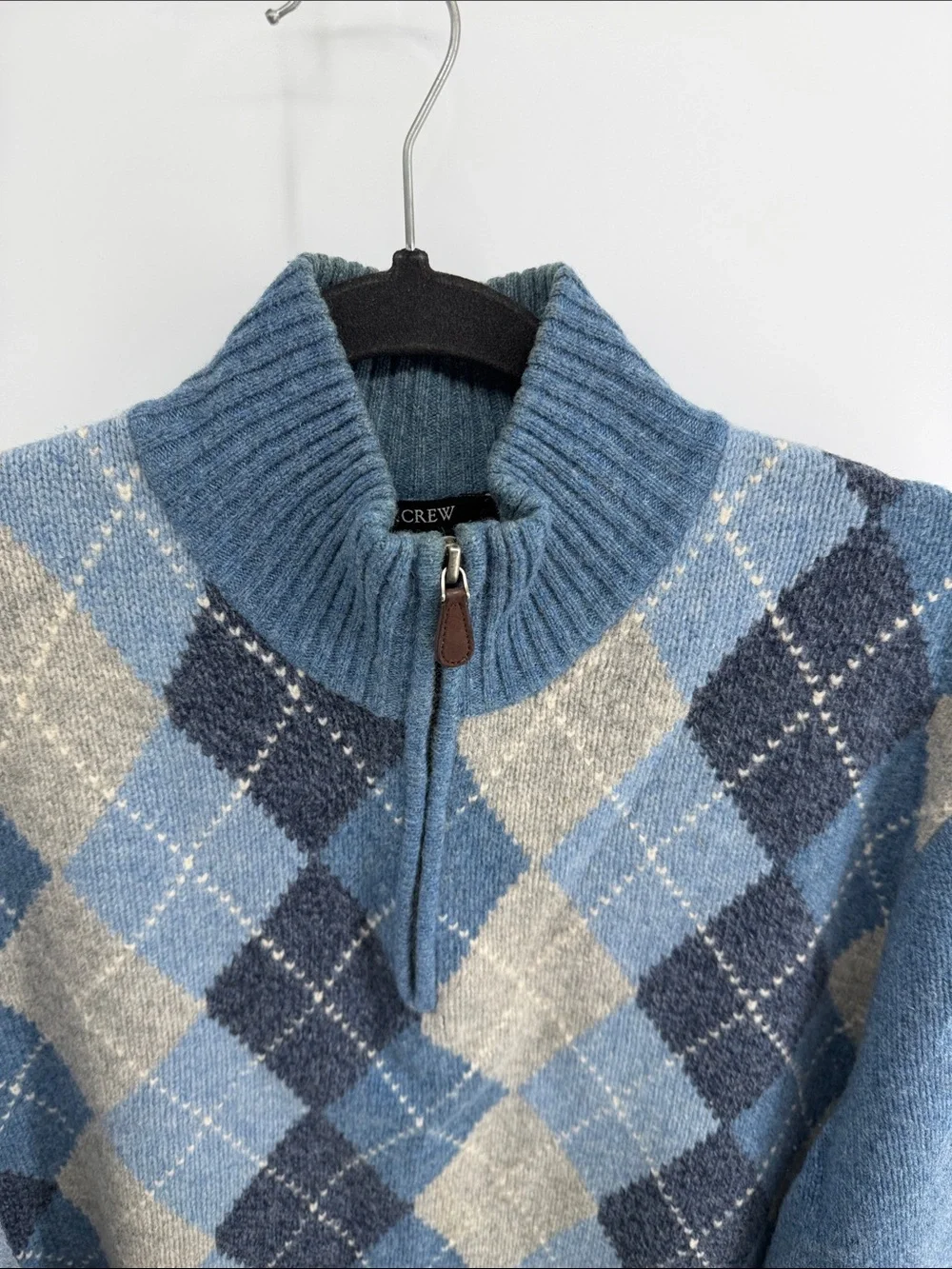 Vintage J. Crew 100% lambswool argyle pattern mock neck 1/4 zip knit sweater XL